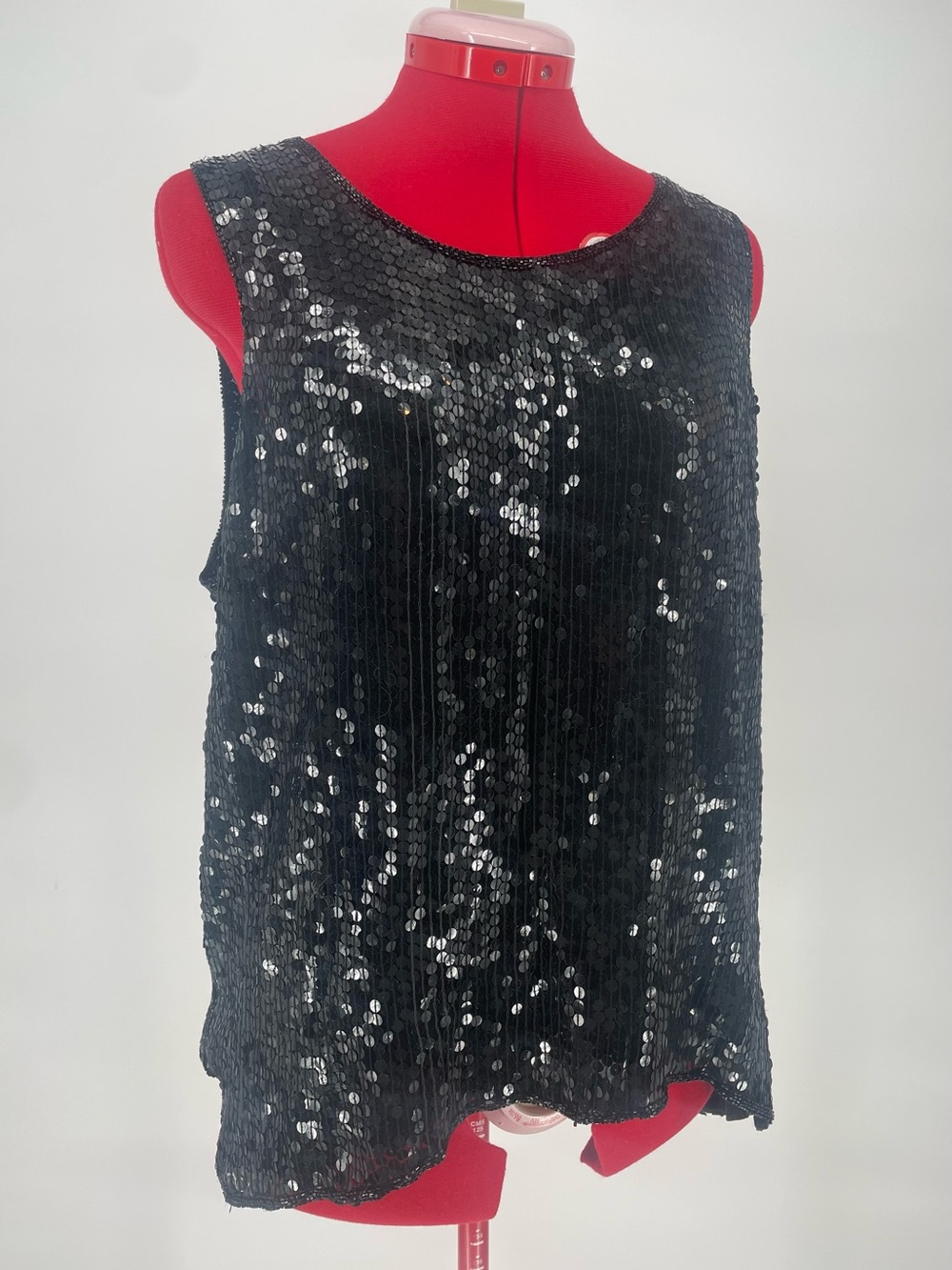 80s Swee Lo Pure Silk Fully Sequined Black Tank Top Beaded Edges Party Top